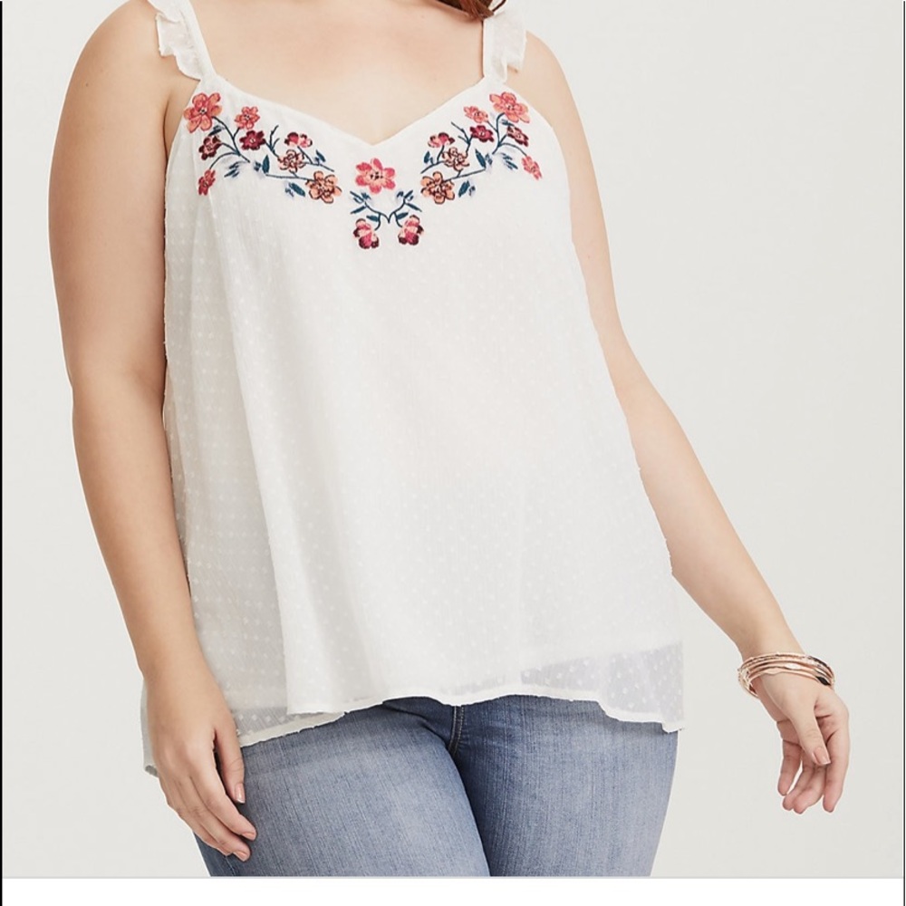 Torrid ivory embroidered clip dot cami